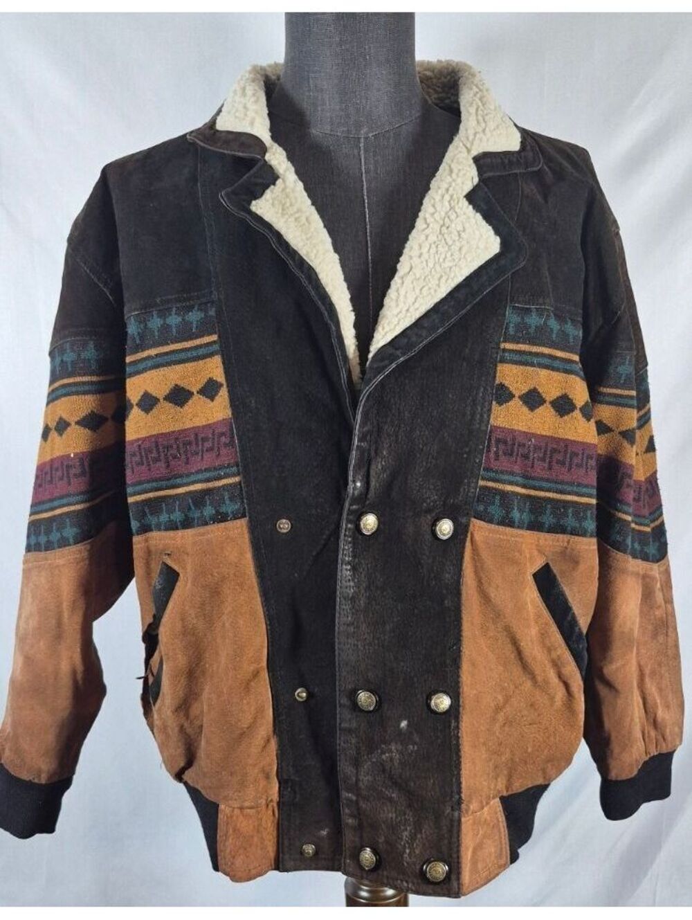 Vintage Tuskani Genuine Leather Southwestern Sherpa Jacket